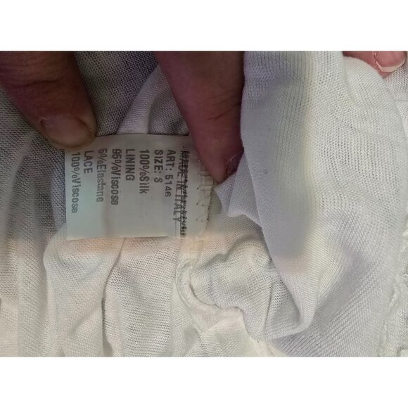 Elena Baldi Delicate White & Blue Floral Silk Blouse Lace Trim S Made In Italy - Picture 4 of 5